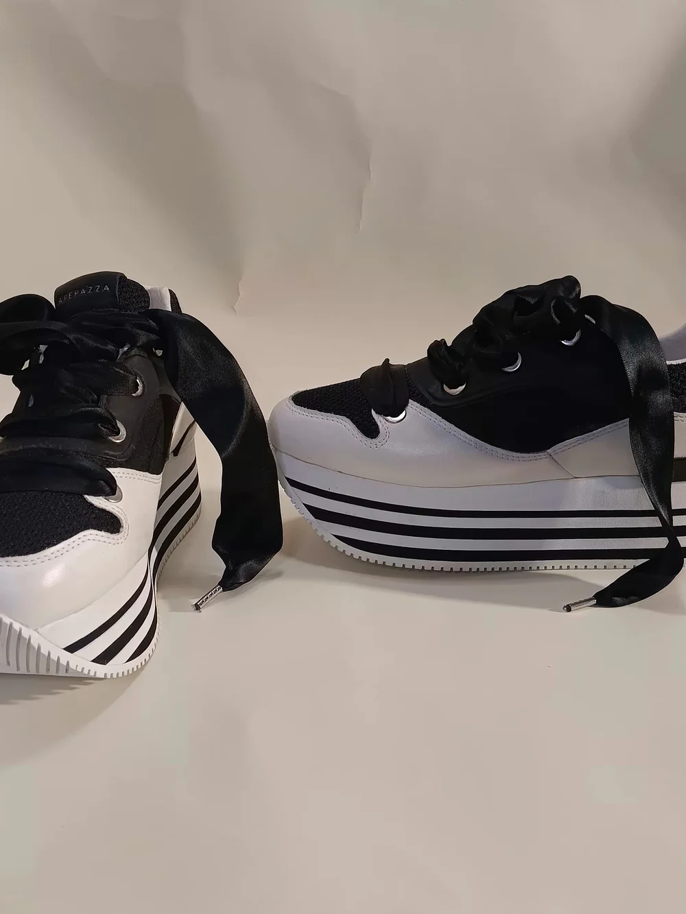 Apepazza Black and White Striped Platform Sneakers New W/ Defect